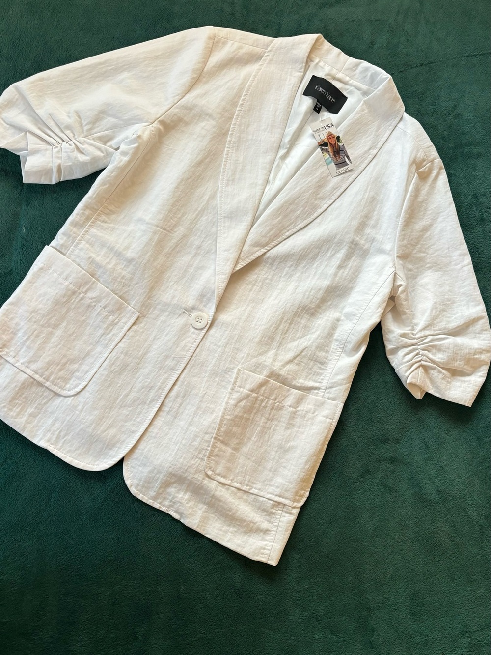 Karen Kane Cream Short-Sleeve Linen Blend Blazer